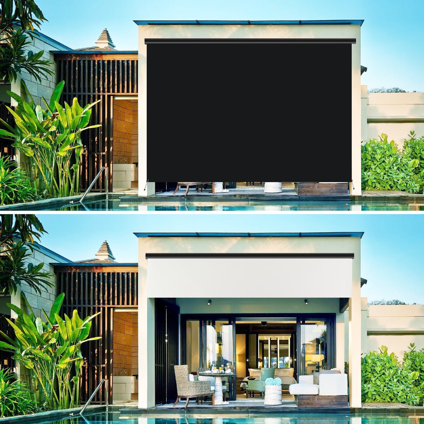 Superjoe 6x8 ft Crank Outdoor Operated Roller Shade Patio Cordless Blinds 95% Block, Black