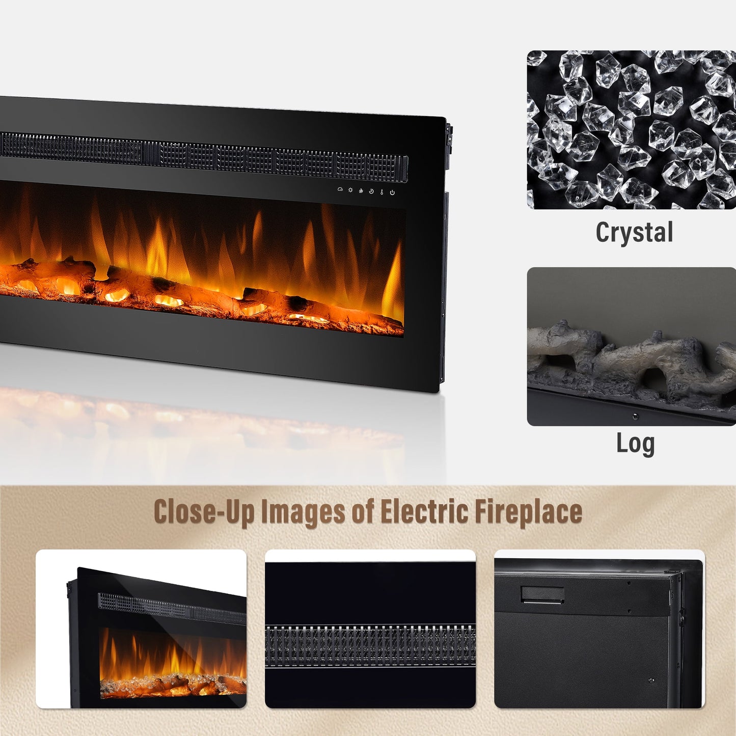CozyHom 50 Inch Electric Fireplace, Recessed Wall Mounted Electric Fireplace Inserts, Adjustable Flame Colors & Temp Fireplace with Touch Screen and Remote Control