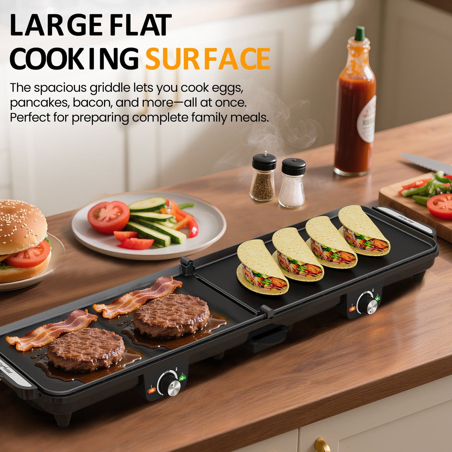 Heynemo 1600W Electric Griddle with Dual Cooking Zones
