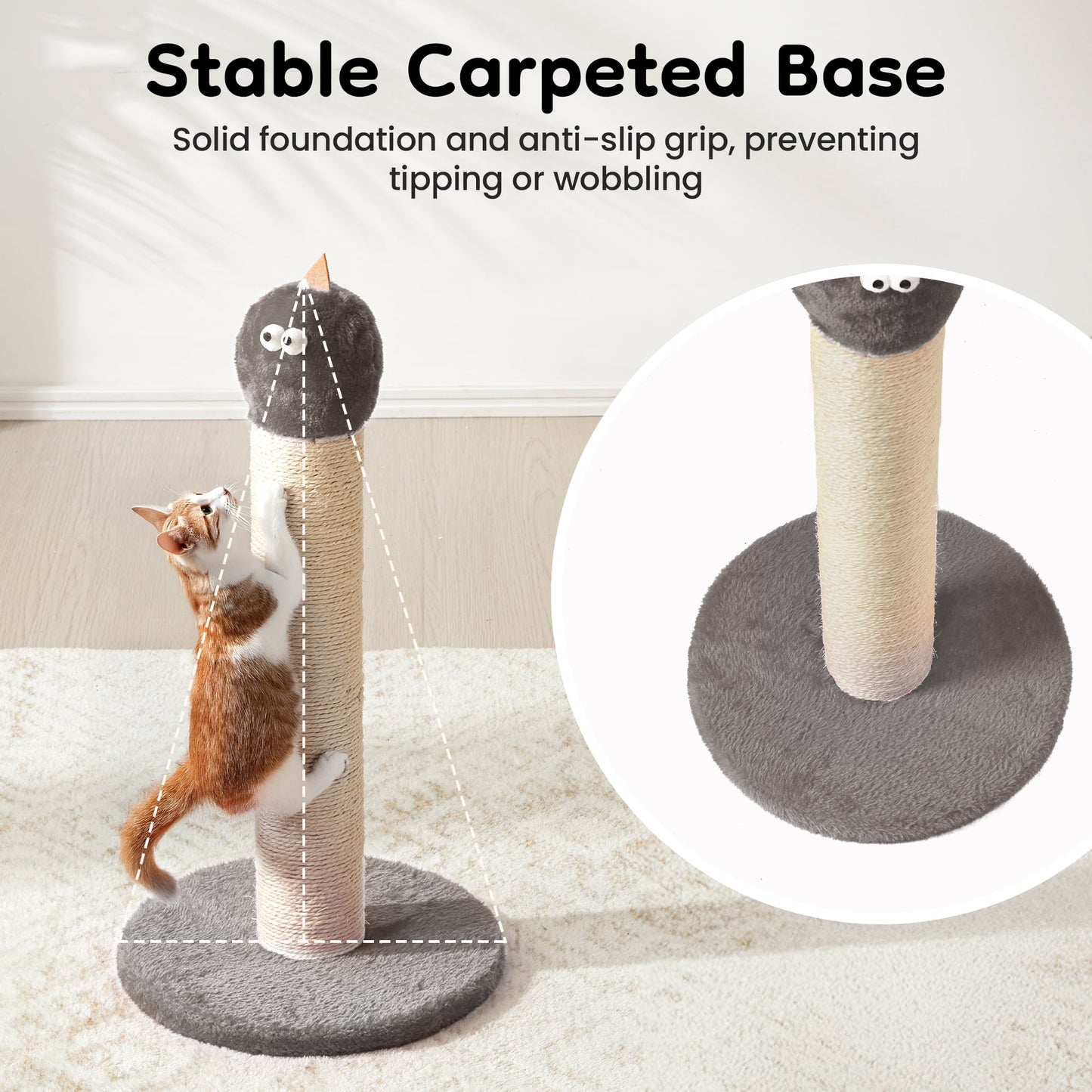 Heynemo 22-Inch Cat Scratching Post , Durable Sisal Scratch Post for Indoor Cats, Monster-Shaped Cat Scratcher for Kittens & Large Cats, Grey