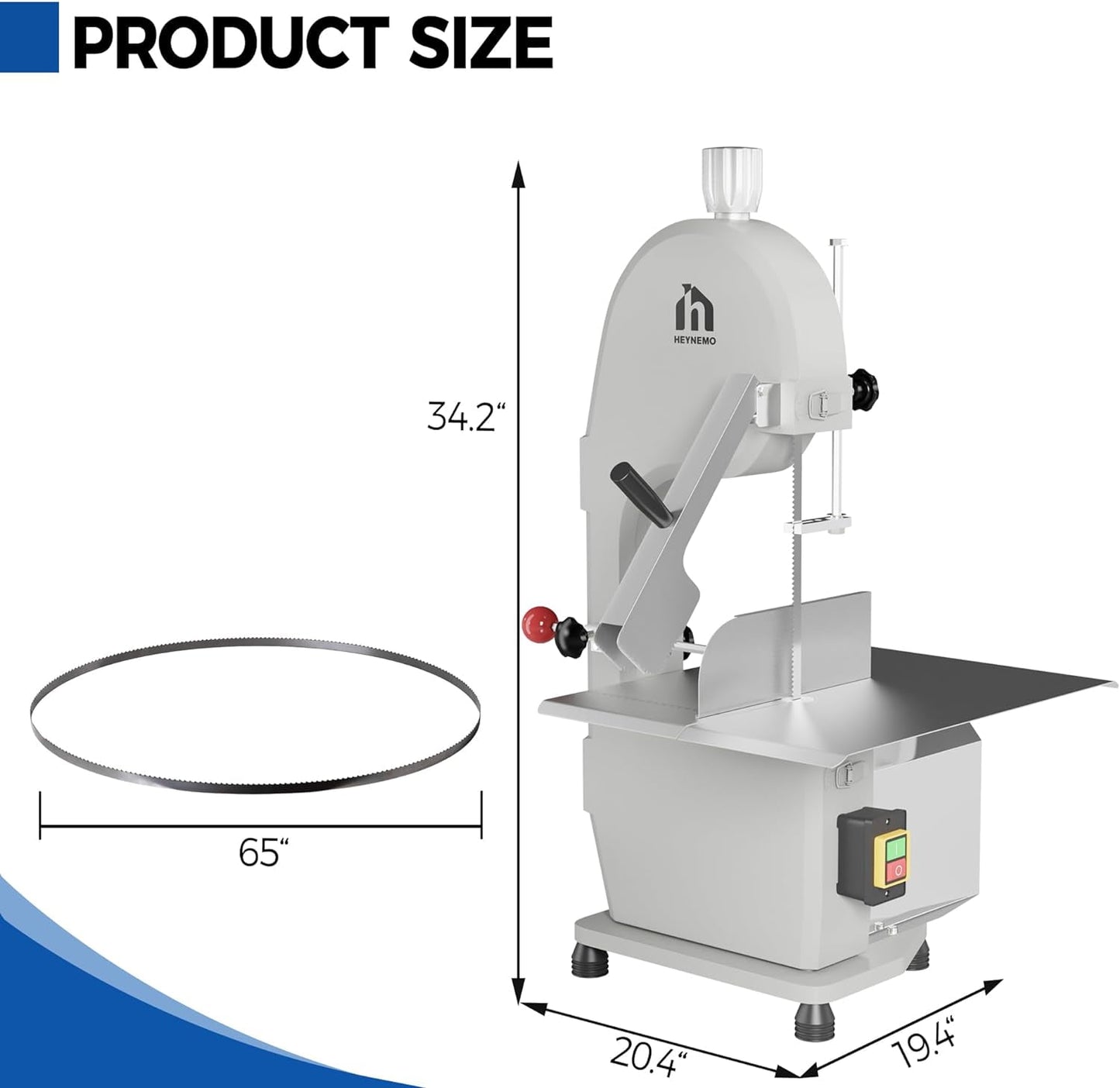 Superjoe 1500W Electric Meat Bone Saw with 5 Saw Blades, Beef Bone Cutting Machine Frozen Meat Cutter, Cutting Bandsaw Bone Sawing Machine, 0.16-7.9 Inch Cutting Thickness Butcher Saw