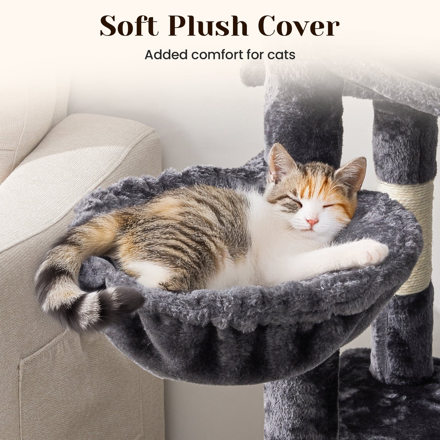 Multi-Level Large Cat Tree Tower for Large Cats with Scratching Posts, Condos, Perch, Hammocks & Toys ¨C Modern Indoor Cat Jungle Gym for 6-7 Cats, 23.6" x 19.7" x 73.2", Grey