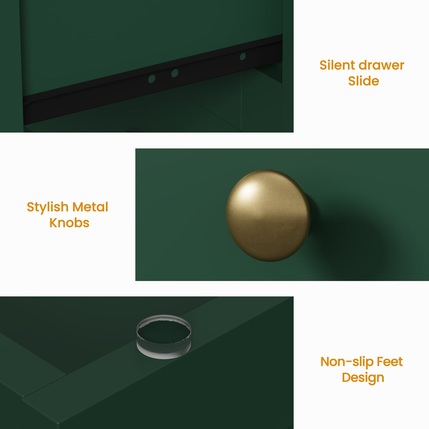 May in Color 3 Drawer Nightstand, Large Bedside Table with Golden Round Knobs, Modern Wood End Table for Bedroom, Living Room, Hallway, Closet, Green