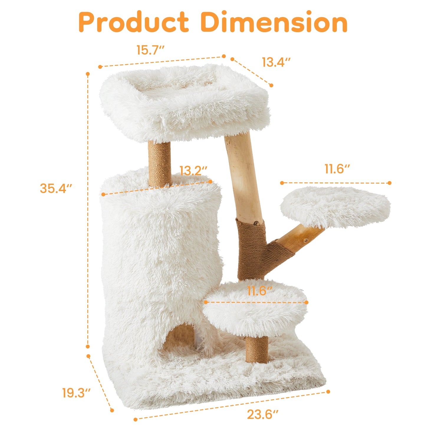 Heynemo 35-Inch Cozy Cat Tower with Scratch Posts, Two Cat Hideouts, Soft Pads, and Washable Cushion Cover,White