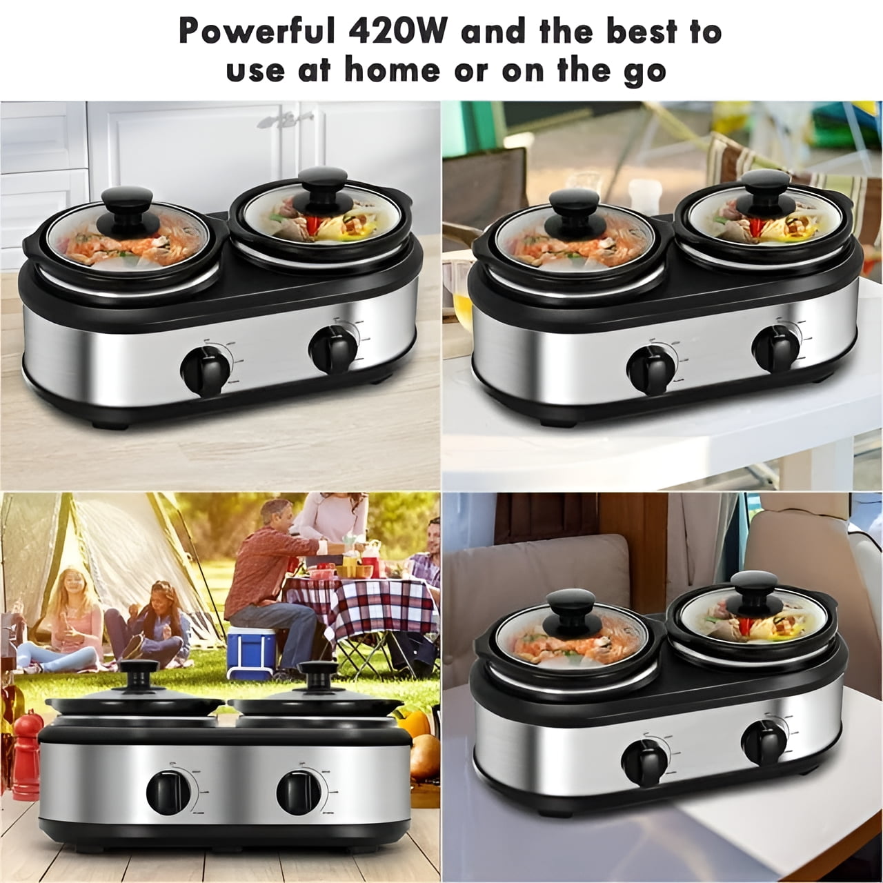 Superjoe Dual Pot Slow Cooker 2x1.25 qt Food Warmer with Adjustable Temp Slow Cooker Buffet Server Stainless Steel