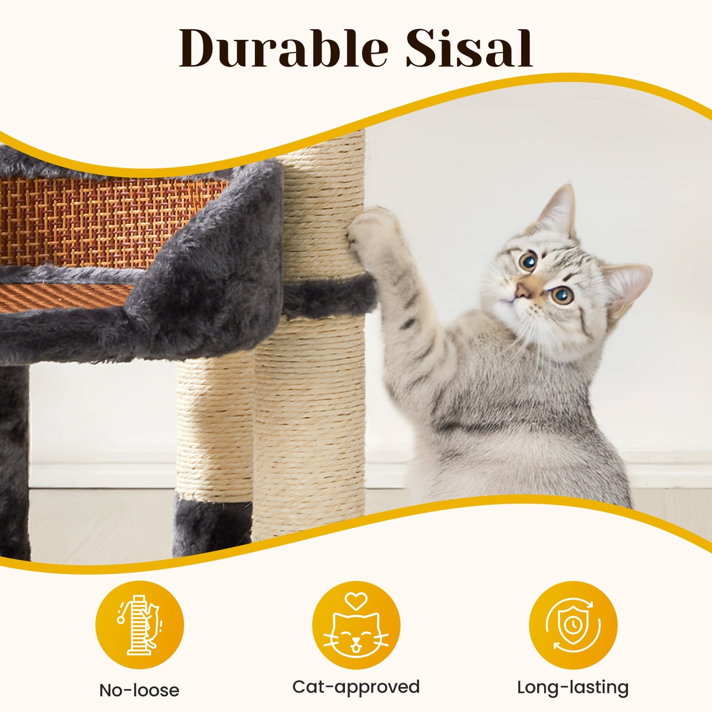 Heynemo Multi-Level Cat Tree with Sisal Scratching Posts & Cooling Mat - 2 Beds, Gray