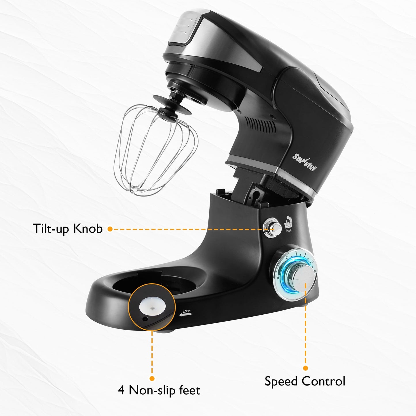 Heynemo 3-in-1 Electric Stand Mixer With Blender & Juicer - 6.5QT, Black