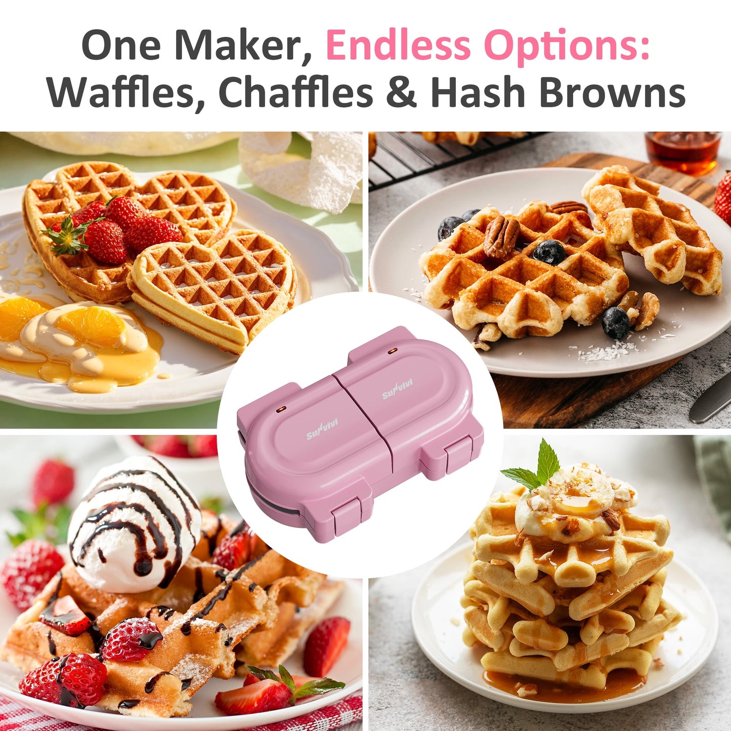 Heynemo Double Waffle Maker with Removable Nonstick Plates and One-Touch Control