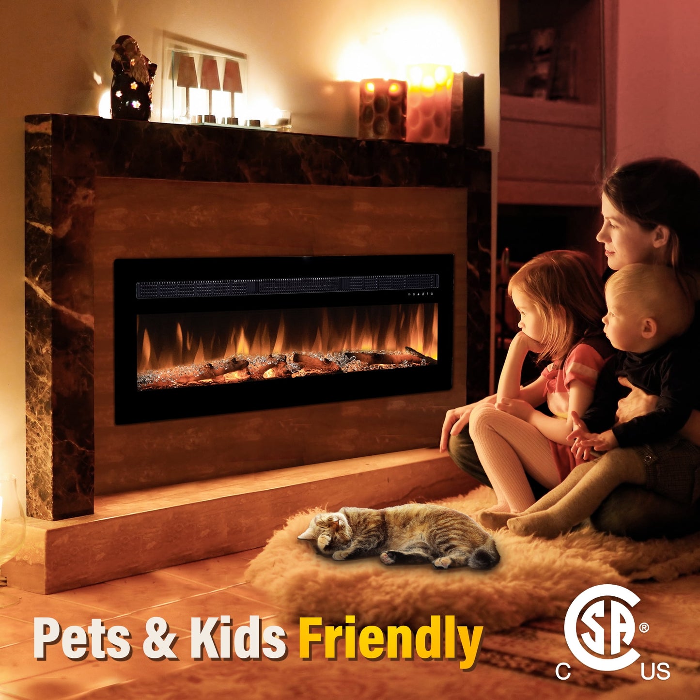 CozyHom 60 Inch Electric Fireplace Recessed Wall Mounted Electric Fireplace Inserts, Adjustable Flame Colors & Temp Fireplace with Touch Screen and Remote Control