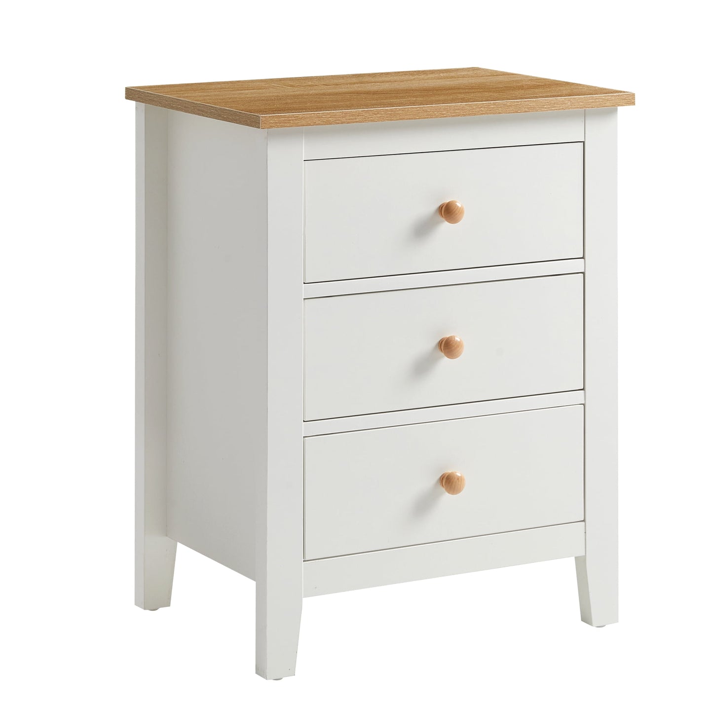 May in Color Tall 3 Drawer Nightstand, Modern Bedside Table with Solid Wood Knobs, Wood Side Table for Bedroom, Living Room, White