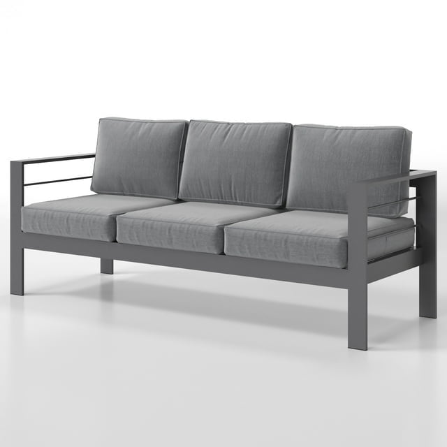 Superjoe Outdoor Patio 3-Seat Aluminum Sofa Couch Furniture with Dark Grey Cushions, Grey