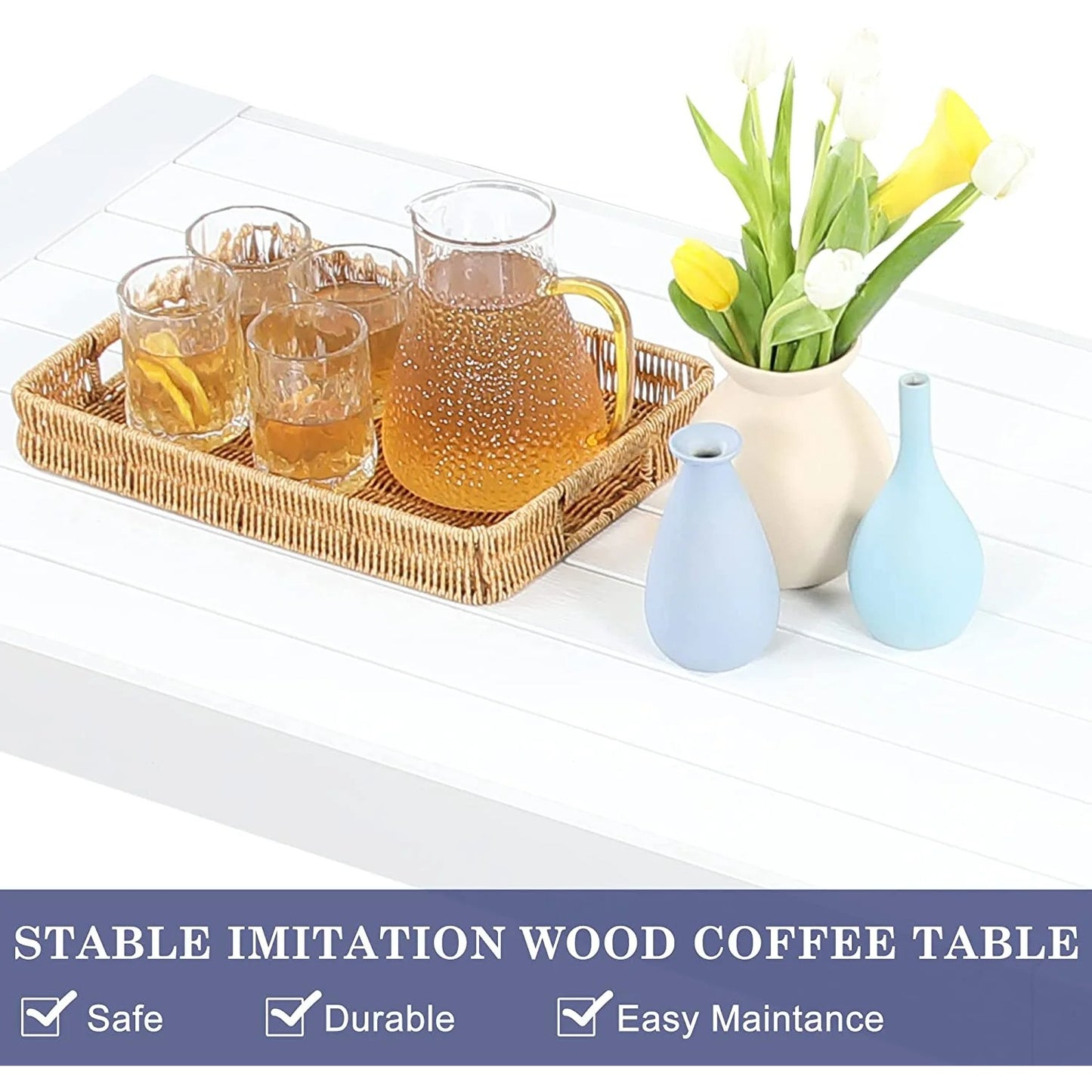 Superjoe Outdoor PatioAluminum Furniture Coffee Table All-Weather Outdoor Metal Coffee Table Modern Rectangle Coffee Table for Balcony Garden, Light Grey