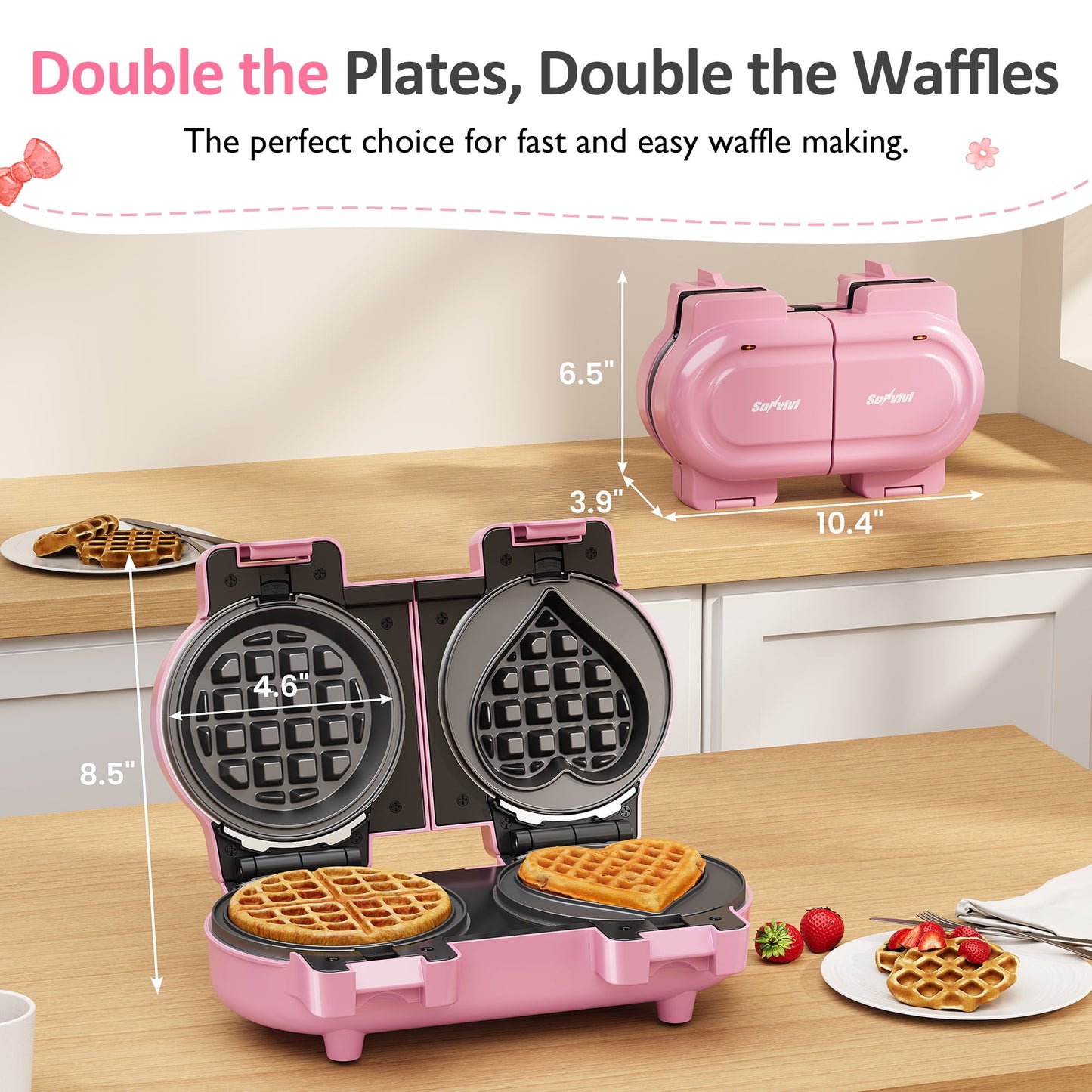 Sunvivi Double Waffle Maker with Removable Nonstick Plates and One-Touch Control