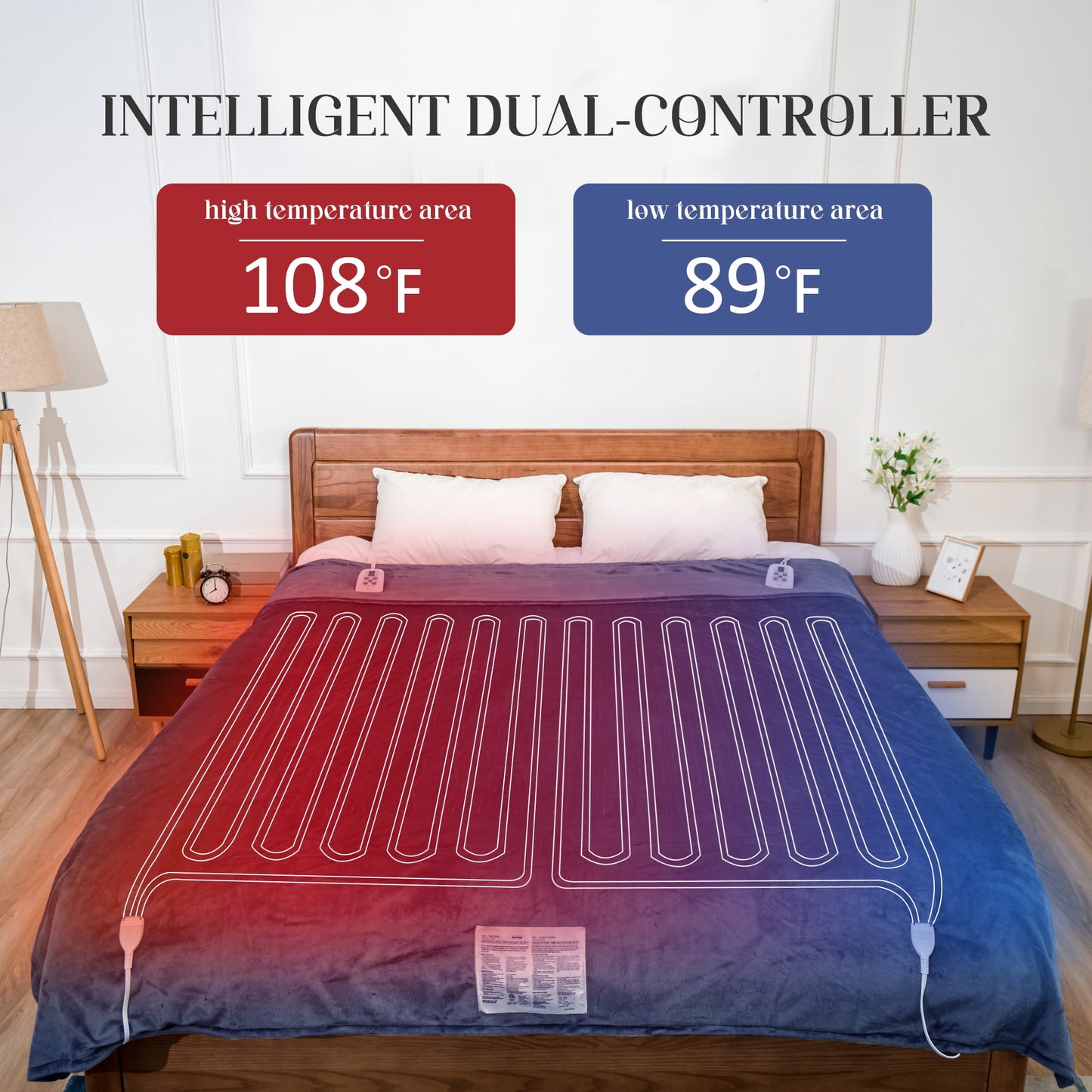 Royalcraft Heated Blanket Queen Size, Heating Electric Throw Blanket Dual Control, Soft Velvet, 10 Heat Settings, 12 Hours Auto Off, Blue