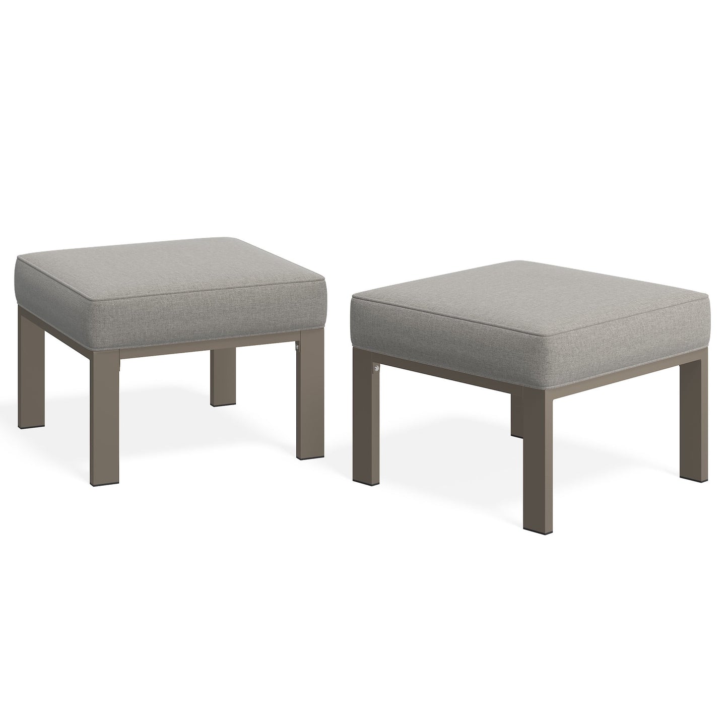 Heynemo Patio Metal Ottomans Footstools Set of 2, Outdoor Footrest Set with Removable Cushions for Couch, Beige Gray