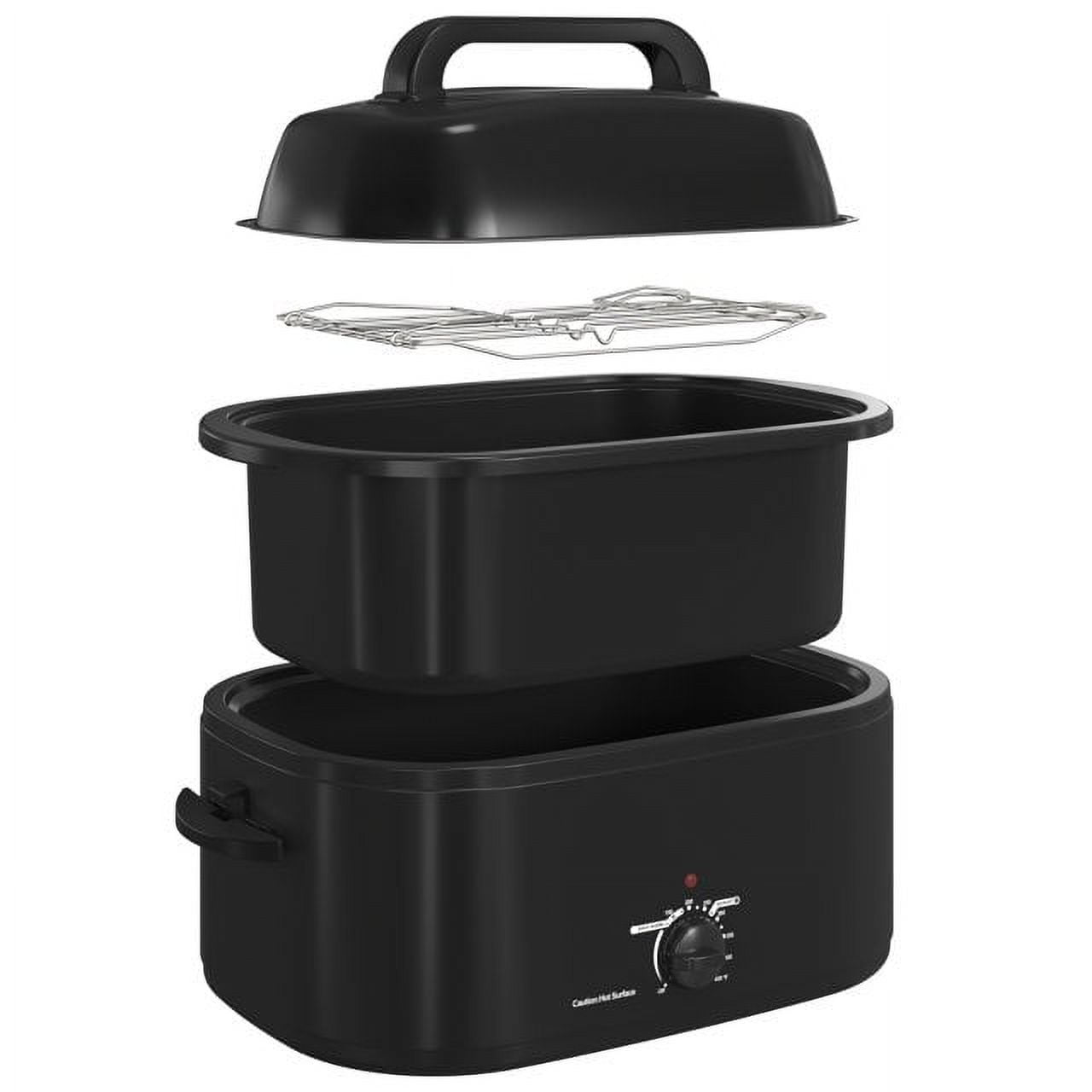 RoyalCraft 24 Quart Electric Roaster Oven Turkey Roaster with Lid Electric Roasters with Removable Pan Large Roaster,Visible & Self-basting Lid, Fast Heating & Thaw/warming Setting,Black