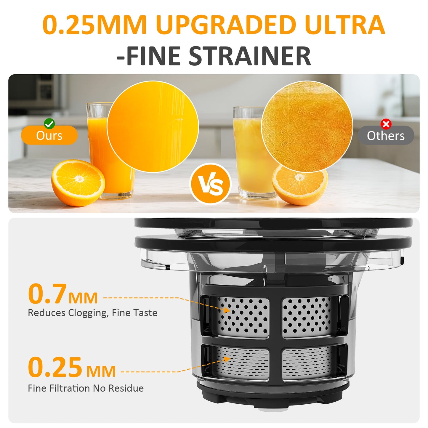 Sunvivi Slow Cold Press Juicer with 5.9" Wide Feed Chute - Masticating Juicer - Black