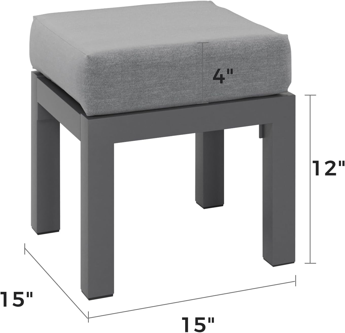 CozyHom 2 Pieces Assembled Patio Outdoor Ottomans, Modern Aluminum Footstool With Cushions, Metal Furniture For Balcony Garden Deck, Gray