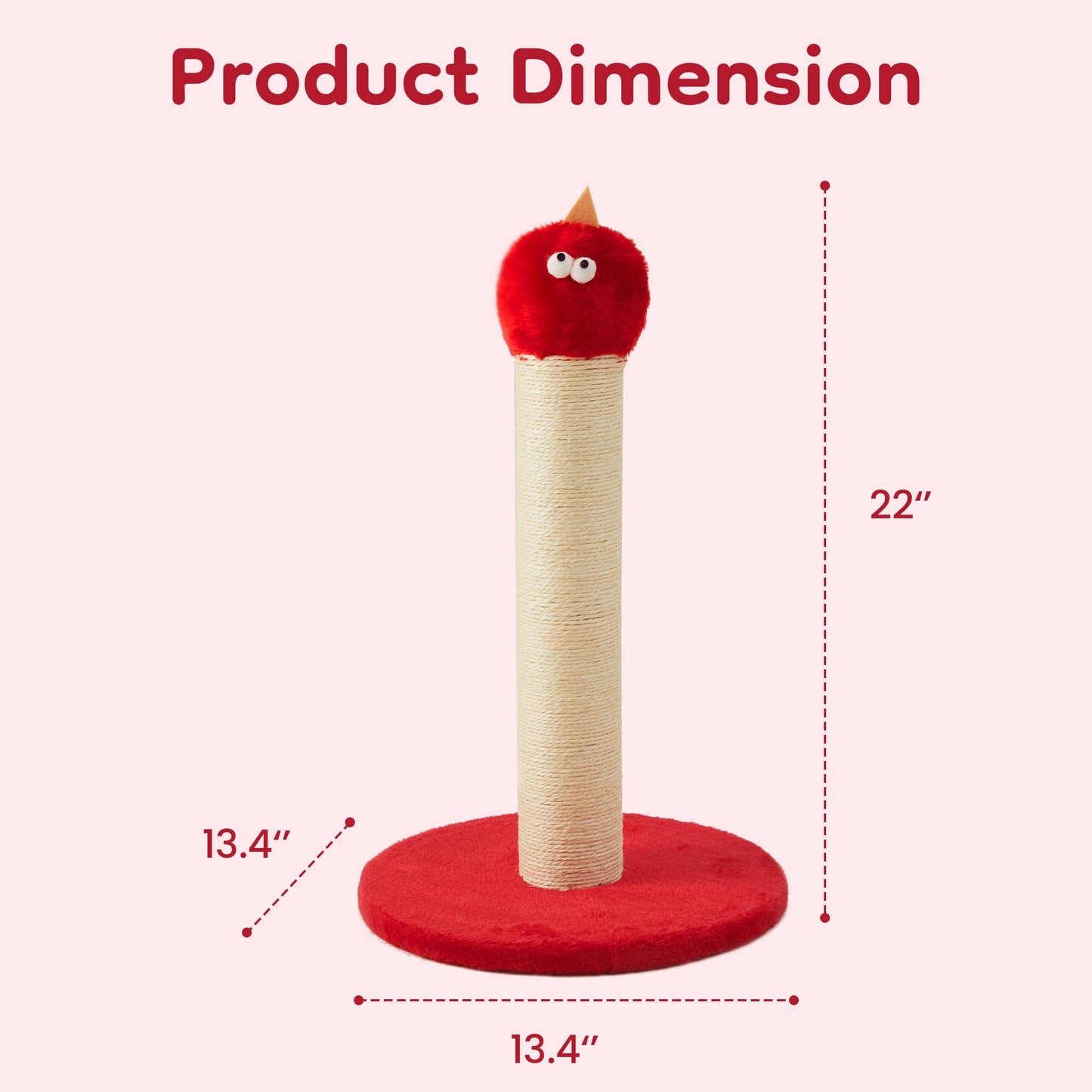 Heynemo 22-Inch Cat Scratching Post , Durable Sisal Scratch Post for Indoor Cats, Monster-Shaped Cat Scratcher for Kittens & Large Cats, Red