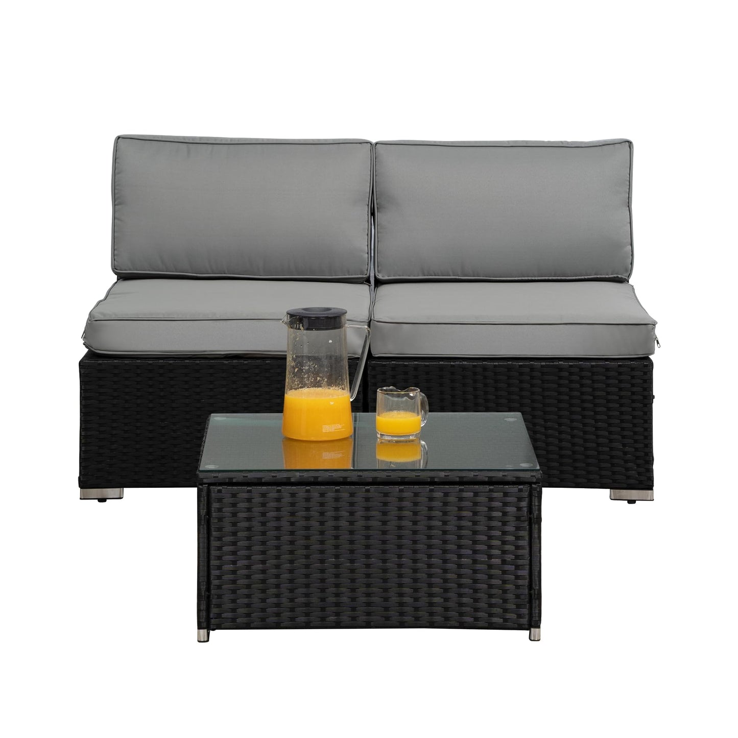 Royalcraft OUTDOOR 2 Piece Patio Furniture Set All Weather Grey Wicker Outdoor Patio Sectional Sofa Couch with Beige Cushions