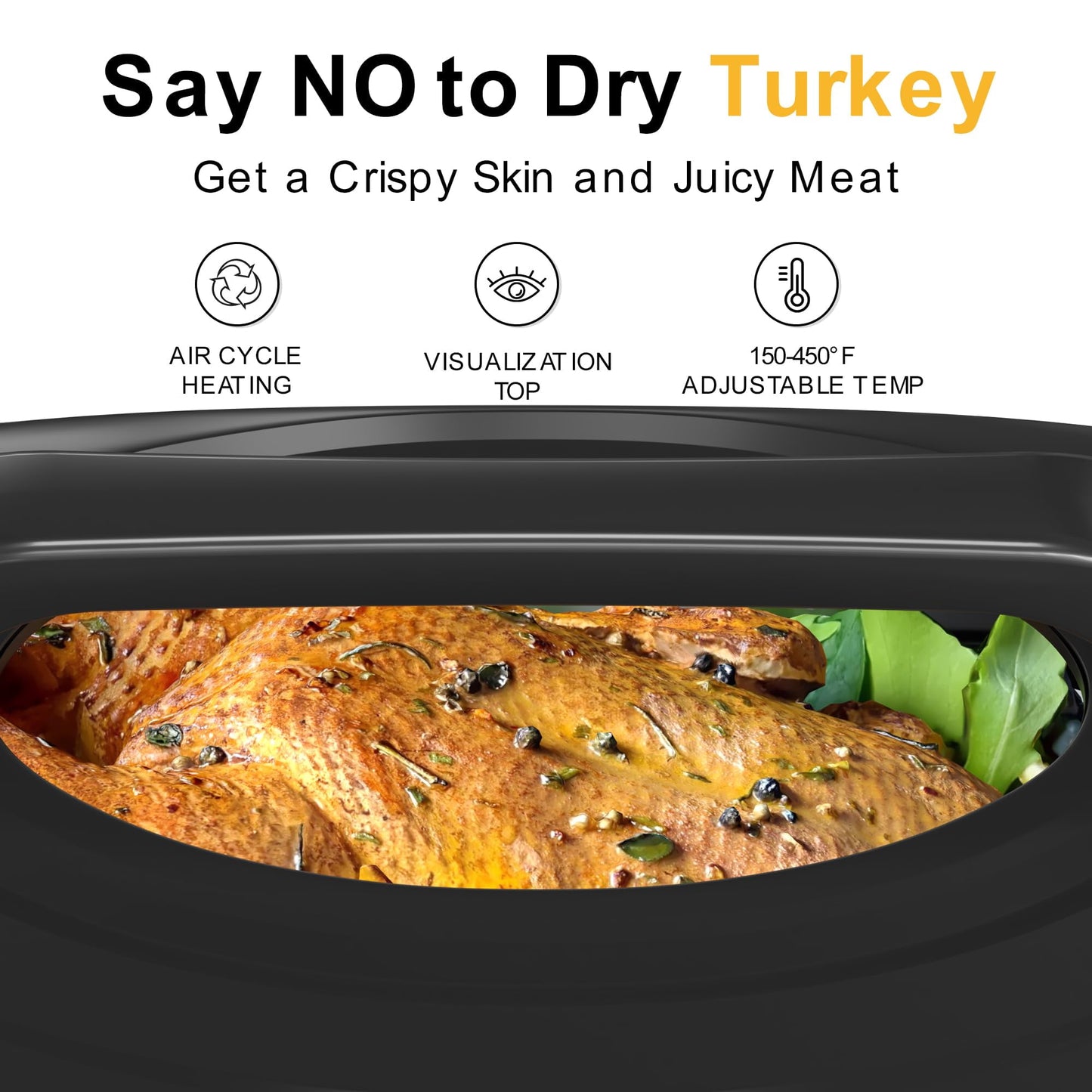 Heynemo 30lb 26-Quart Roaster Oven, Electric Roaster Oven with Viewing Lid, Turkey Roaster with Unique Defrost/Warm Function, Large Roaster with Removable Pan & Rack, Stainless Steel, Grey