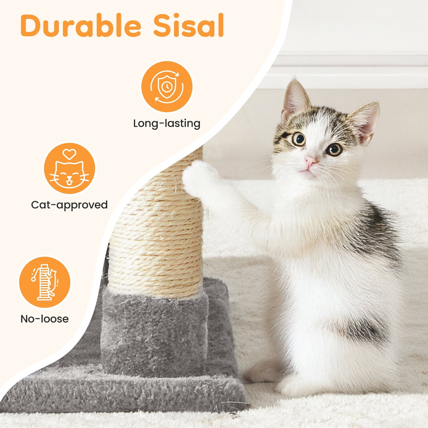 Heynemo Multi-Level Cat Tree Tower for Large Cats with Scratching Posts, Condos, Perch, Hammocks & Toys ÿ Modern Indoor Cat Jungle Gym for 2ÿ3 Cats, 19.7" x 15.7" x 35.8", Grey