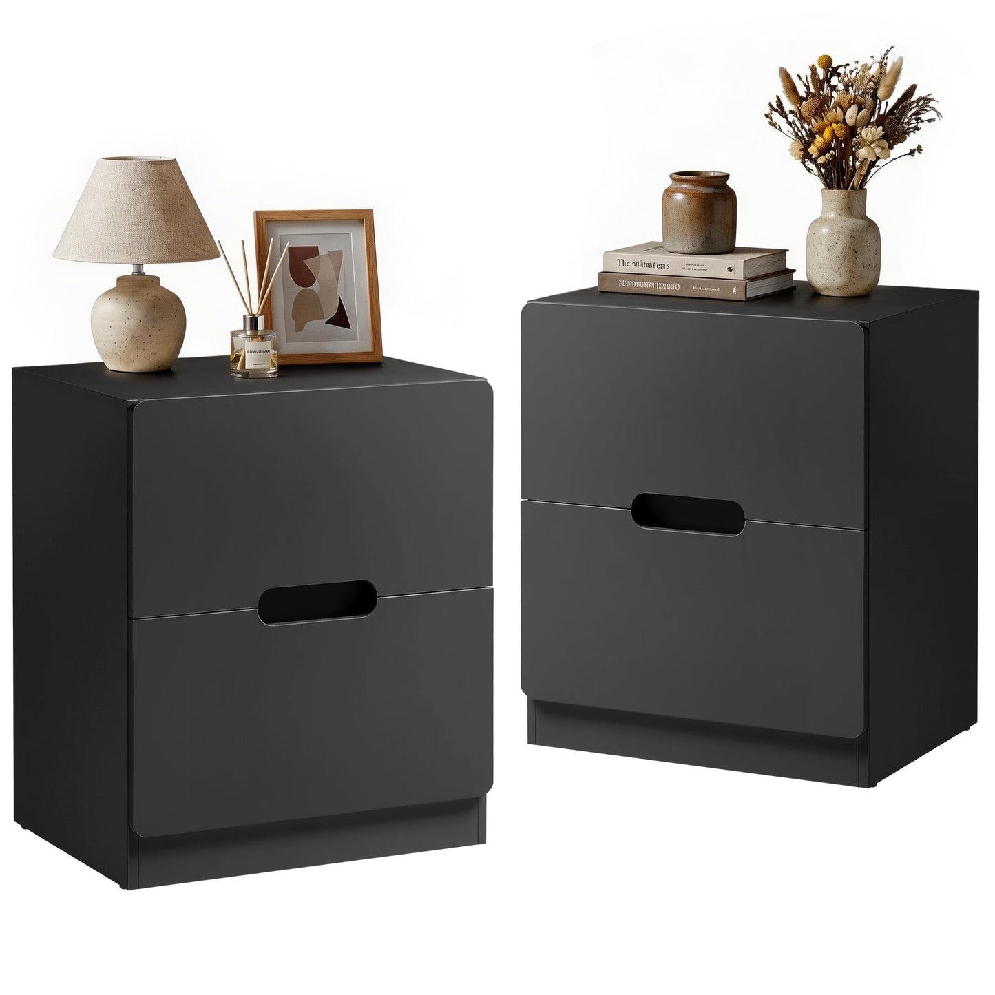 May in Color 2-Drawer Nightstand Set of 2, Handless Bedside Table for Bedroom, Living Room, Hallway, Black