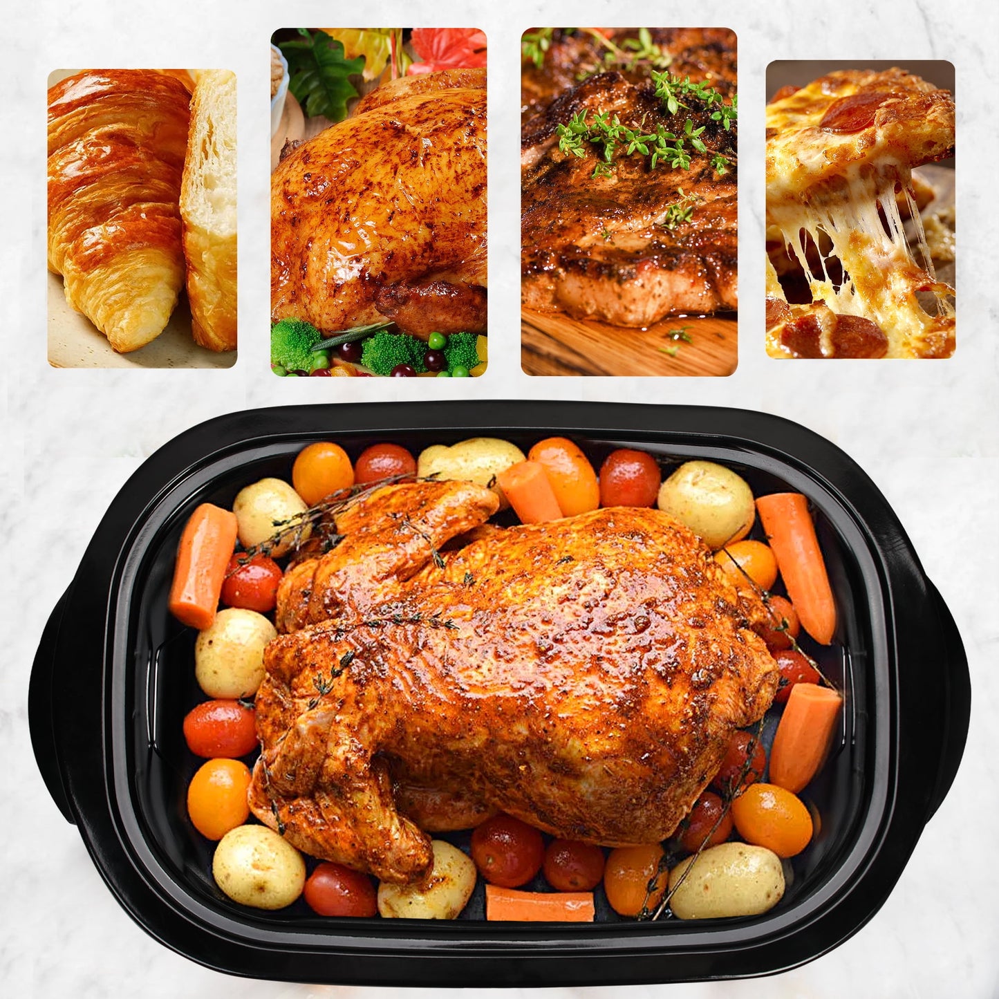 CozyHom 26 Quart Electric Roaster Oven Stainless Steel Turkey Roaster Oven, Self-Basting Lid Removable Insert Pot, Black