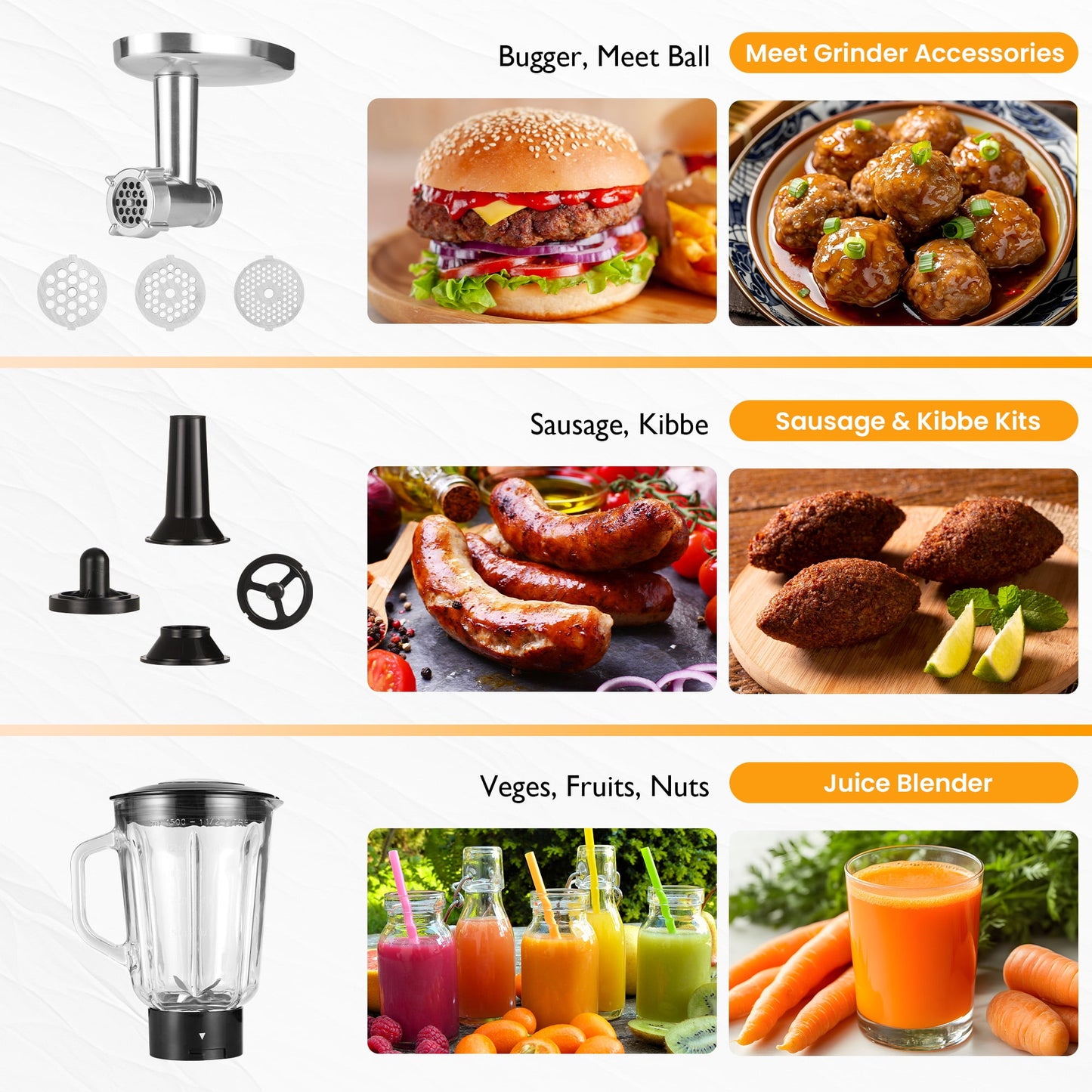 Heynemo 3-in-1 Electric Stand Mixer With Blender & Juicer - 6.5QT, Black