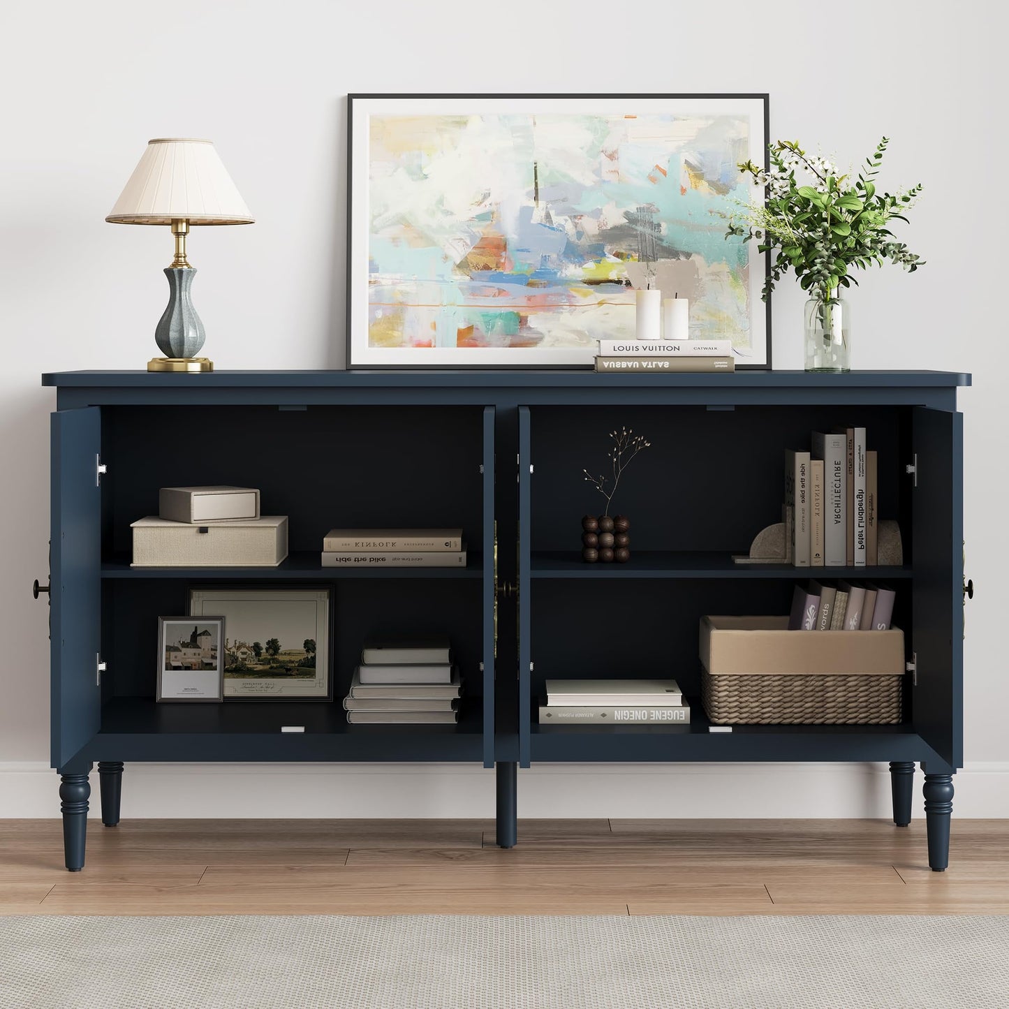CozyHome Sideboard Buffet Cabinet with Storage, 58'' Mid Century Modern Storage Cabinet with 4 Doors and Adjustable Shelves, Accent Cabinet for Entryway, Dining Room, Living Room, Bedroom sideboard buffet cabinet with storage
