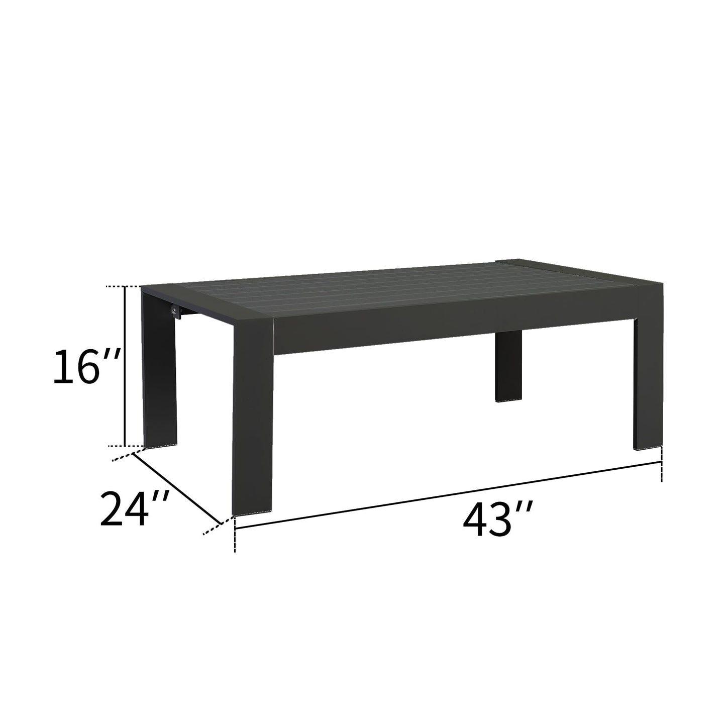 CozyHom Modern Outdoor Patio Aluminum Black Coffee Table, All Weather Metal Outdoor Rectangle Coffee Table Long Table, Black