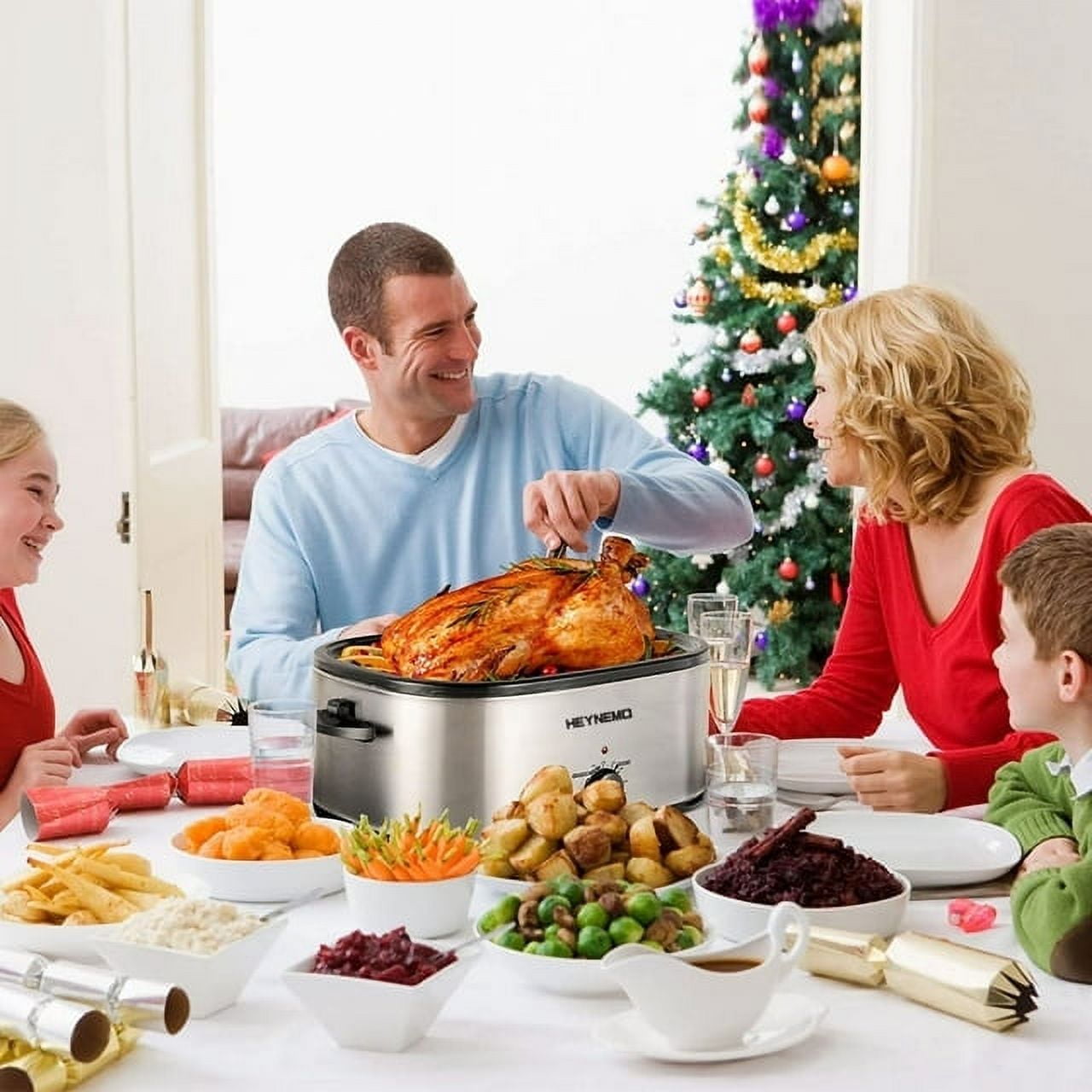 Superjoe 18 QT Electric Roaster Oven, Stainless Steel Roaster Pan for Turkey With Self-Basting Lid Removable Insert Pot, Silver