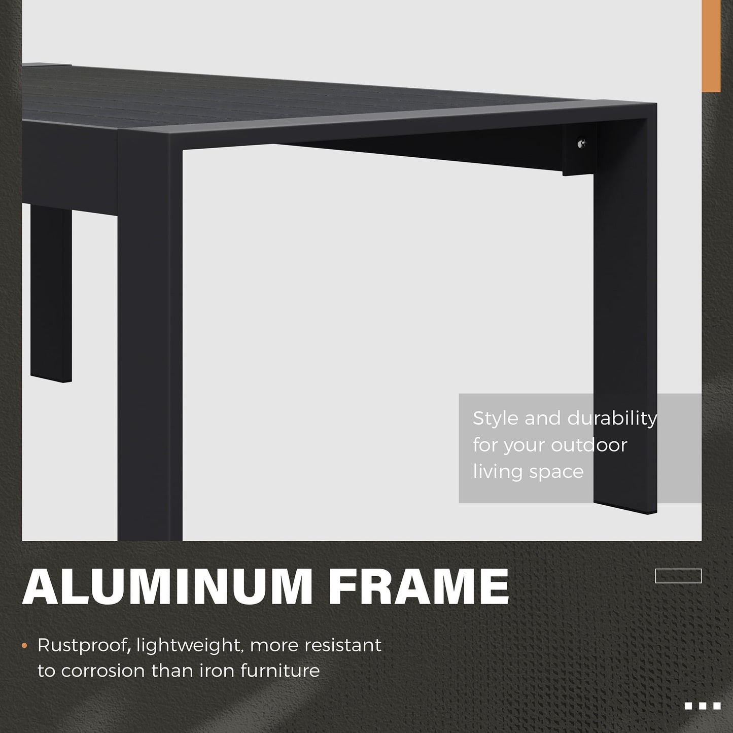 CozyHom Modern Outdoor Patio Aluminum Black Coffee Table, All Weather Metal Outdoor Rectangle Coffee Table Long Table, Black