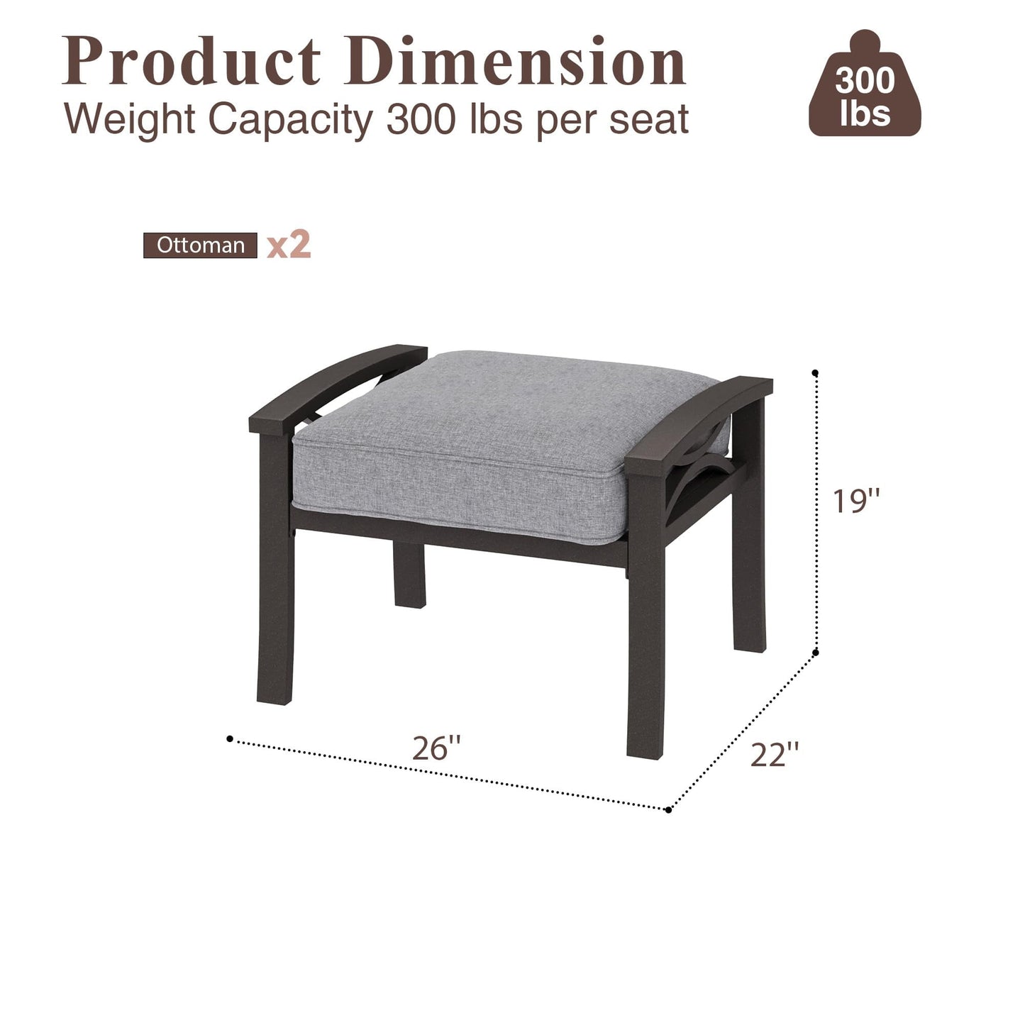 Heynemo Durable Iron Patio Footstool with Cushions ¨C Stable, Weather-Resistant Outdoor Ottoman for Relaxation & Extra Seatin, Black