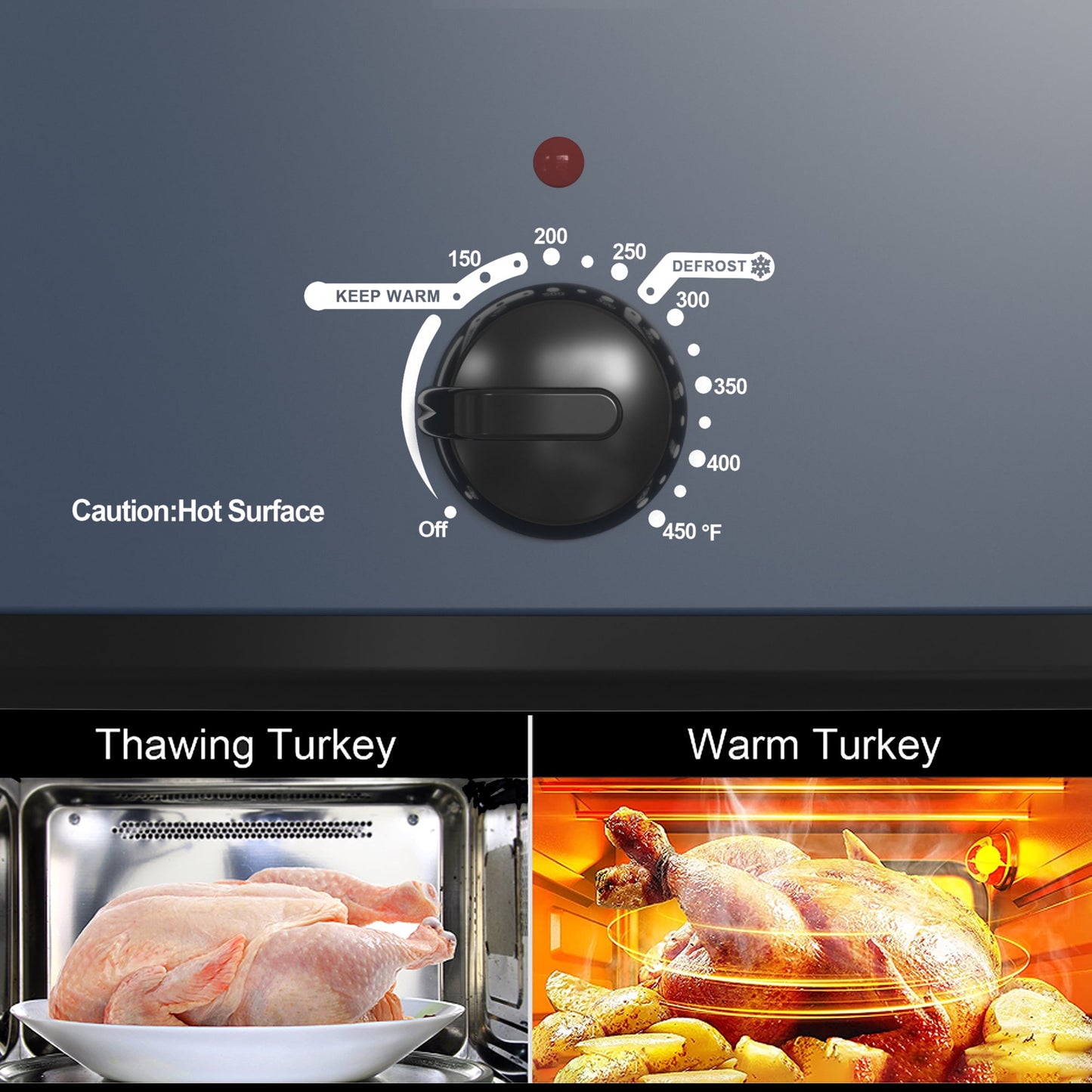 Sunvivi 26 Quart Large Capacity Electric Turkey Roaster Oven Upgraded with Visible Glass Lid, Removable Pan & Rack, Stainless Steel, Blue