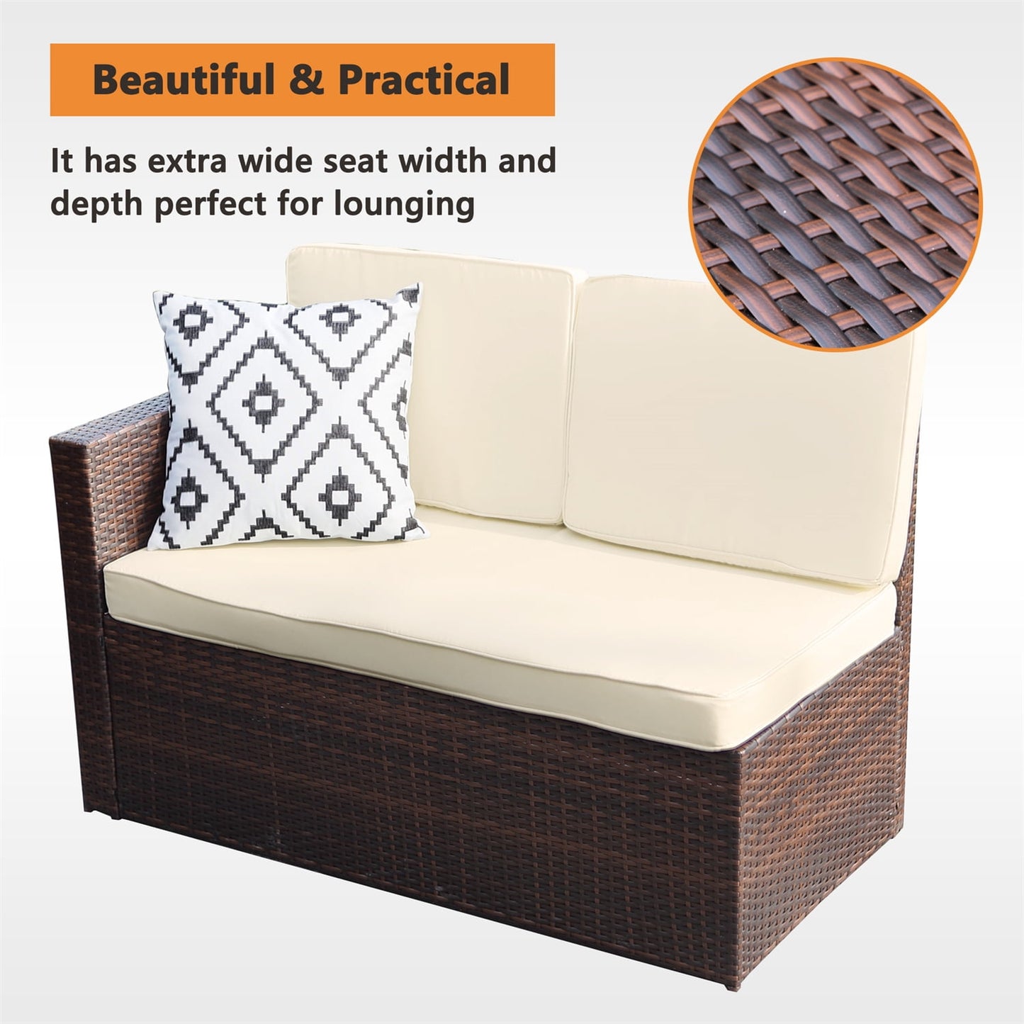 CozyHome 7 Pcs Outdoor Patio PE Wicker Sectional Dining Sofa Furniture Set, Rattan Sectional Conversation Furniture Set With Dining Table, Beige outdoor patio sofa outdoor patio sofa