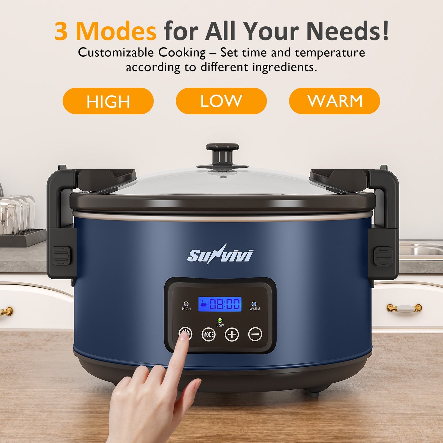 8.5QT Programmable Slow Cooker with Locking Lid, Versatile Food Warmer, Digital Timer, Portable Multi-Cooker with Adjustable Temperature Settings, and Dishwasher Safe Components, Blue