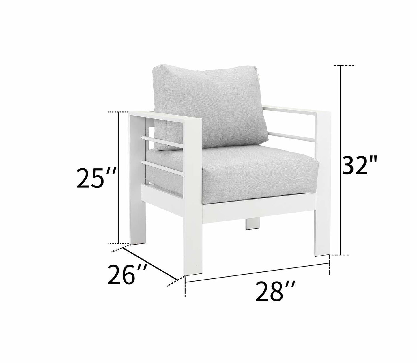 CozyHom 2 Pcs Outdoor Patio Furniture Sets Aluminum Sofa Armchair Indoor Patio Conversation Sofa Chair With Cushion, White