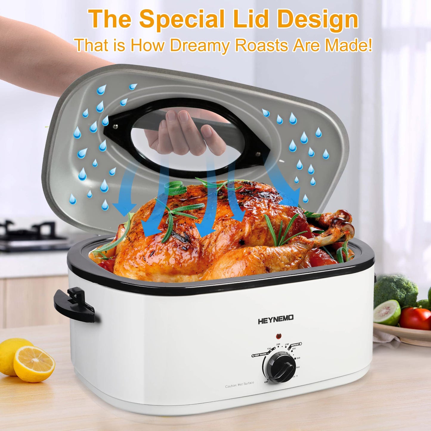 HEYNEMO Roaster Oven 24 Quart, Electric Roaster Oven, Turkey Roaster Oven Electric with Self-Basting Lid