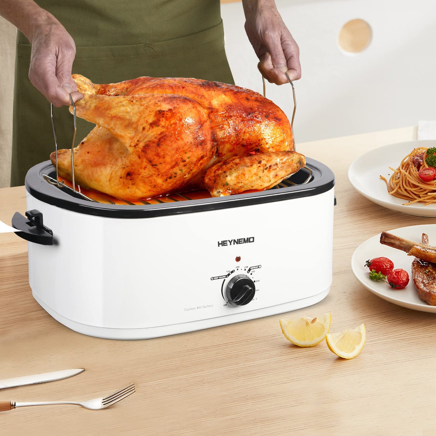 HEYNEMO Roaster Oven 24 Quart, Electric Roaster Oven, Turkey Roaster Oven Electric with Self-Basting Lid