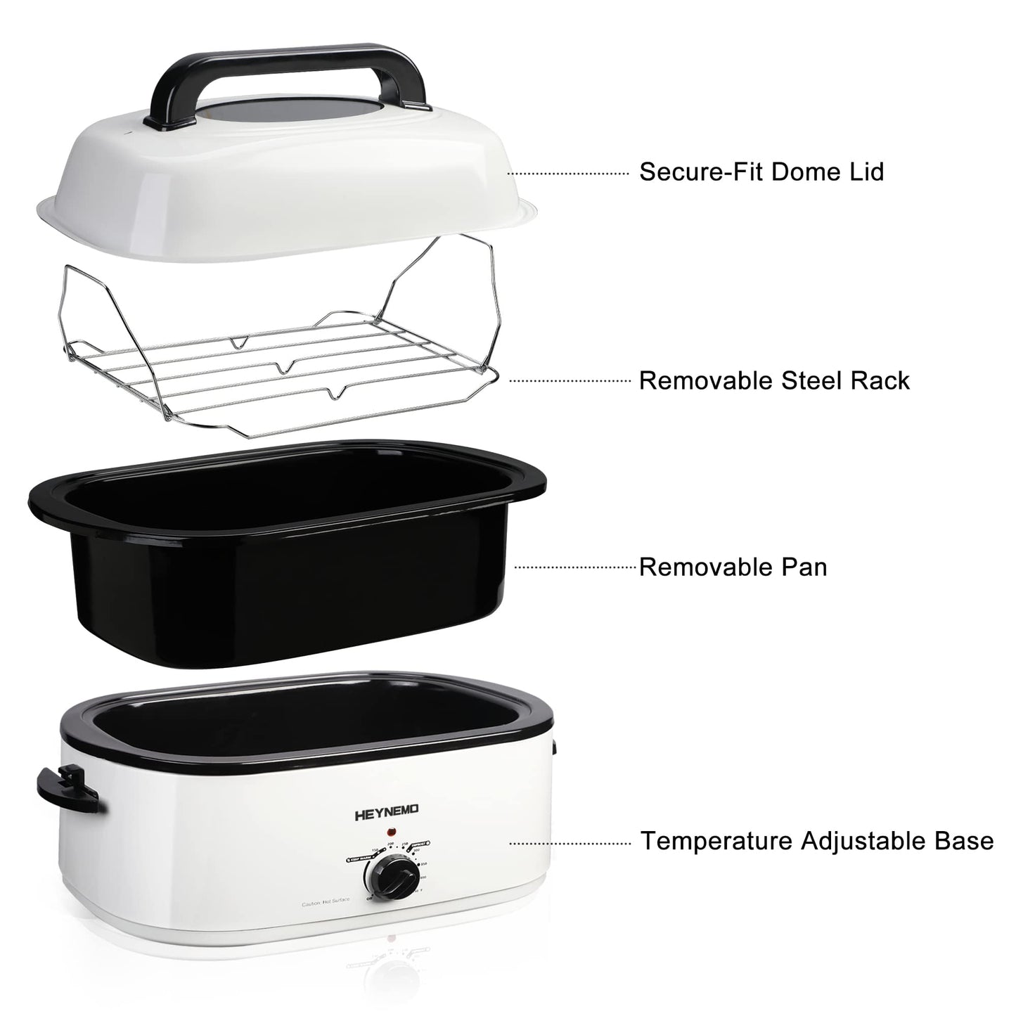 HEYNEMO Roaster Oven 24 Quart, Electric Roaster Oven, Turkey Roaster Oven Electric with Self-Basting Lid