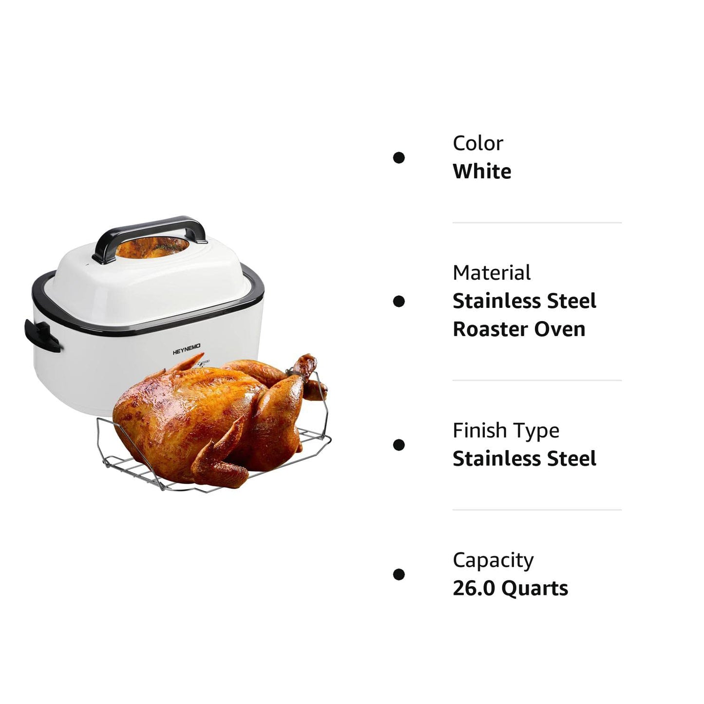 HEYNEMO Roaster Oven 24 Quart, Electric Roaster Oven, Turkey Roaster Oven Electric with Self-Basting Lid