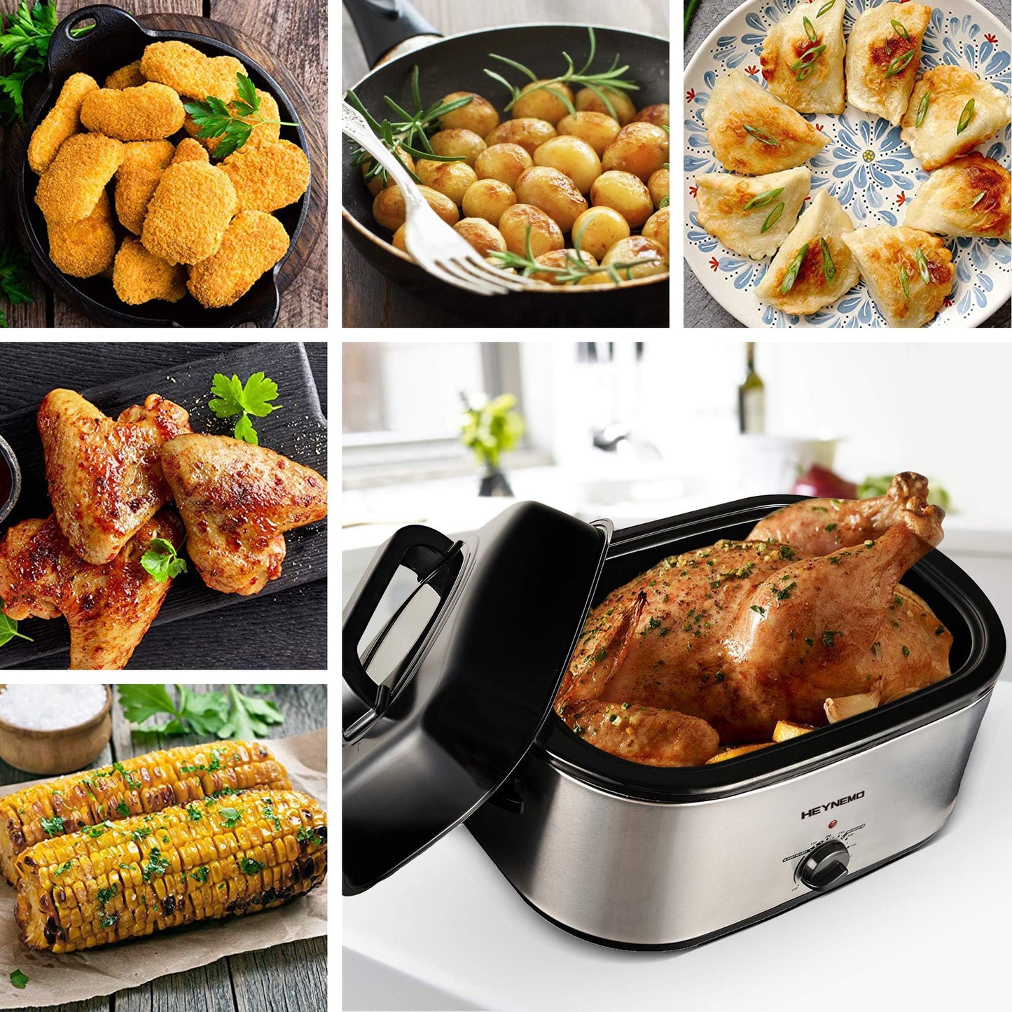 HEYNEMO Roaster Oven 24 Quart, Electric Roaster Oven, Turkey Roaster Oven Electric with Self-Basting Lid