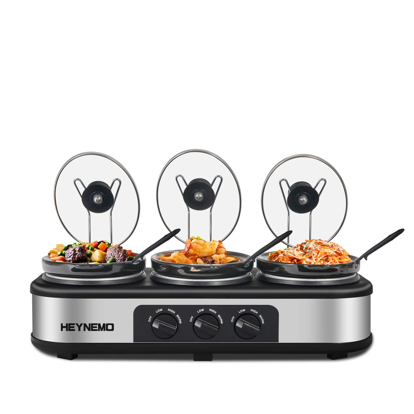 HEYNEMO Triple Slow Cooker Buffet Servers 3 x 1.5 QT and Food Warmer