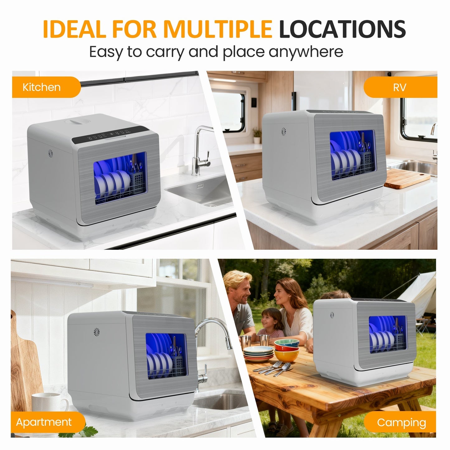 Heynemo Portable Countertop Dishwasher 18", 152oz Built-in Water Tank, 6 Wash Programs, Energy Star, Delay Start for Apartments & RV