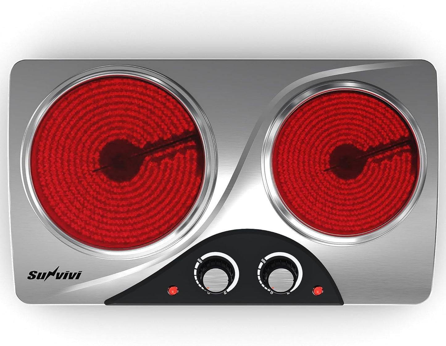 Sunvivi 1800W Dual Burner Portable Electric Ceramic Stove ¡§C Knob Control