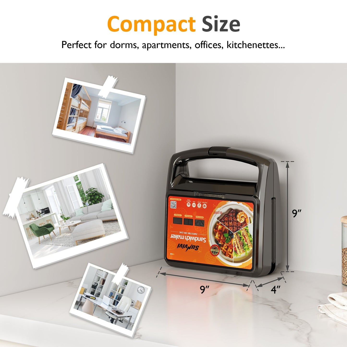 Sunvivi 3 in 1 Sandwich Maker Electric Waffle Maker with Removable Non-stick Plates 800W Panini Press Grill with Glass