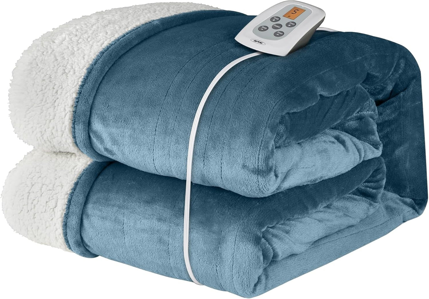 SUNVIVI Electric Heated Blanket 84¡¯¡¯ x 62¡¯¡¯ Twin Size Electric Blanket with 10 Heating Levels - Blue - Electric Blankets