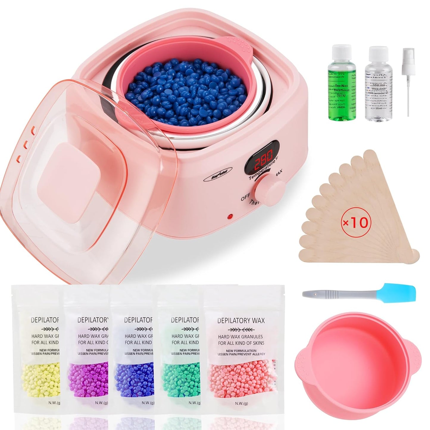 Sunvivi Waxing Kit Digital Wax Warmer for Hair Removal with 5 Packs Hard Wax Beads Wax Melt Warmer Kit - Pink