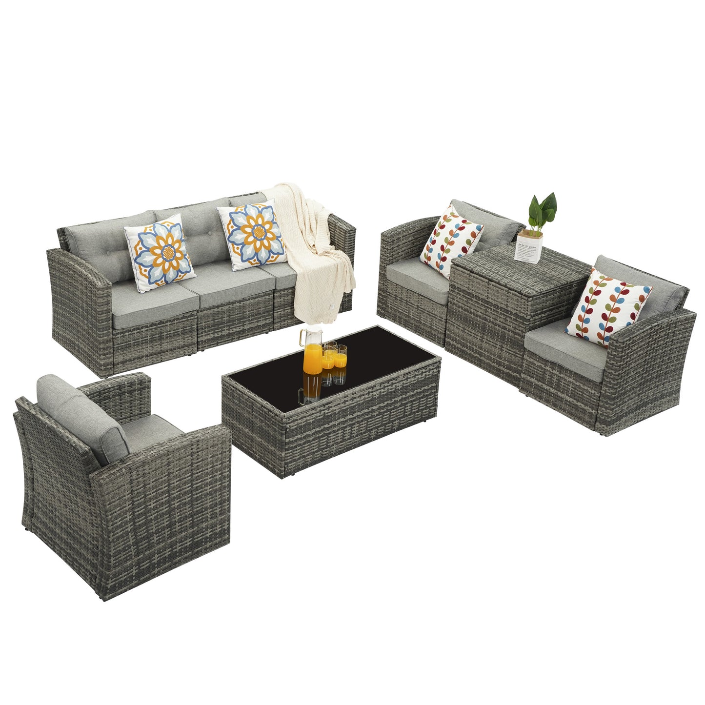 Royalcraft Outdoor Patio Furniture,10 Pieces All-Weather Patio Conversation Set Wicker Sectional Sofa with Non-slip Cushions,Aluminum Frame,Grey